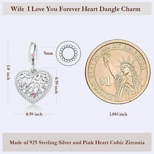 Vista 2 de ASELFAD I Love You Forever Heart Sterling Silver Wife Charms for Bracelets Best Anniversary Christmas Mothers Day Valentines Day Gifts for Wife from