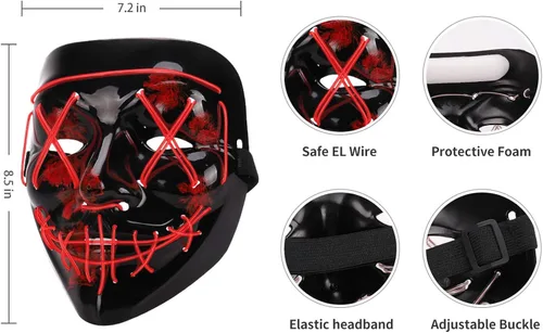 Vista 4 de Sago Brothers Halloween Mask LED Light up Purge Mask Purge Mask CostumeHalloween Masks costume for Men Women Kids