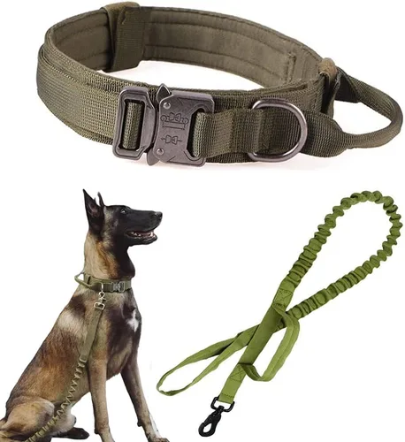 Vista 20 de Collar táctico para perro, ajustable, militar, de nailon, con asa de control y hebilla de metal resistente para perros medianos y grandes (negro, S)