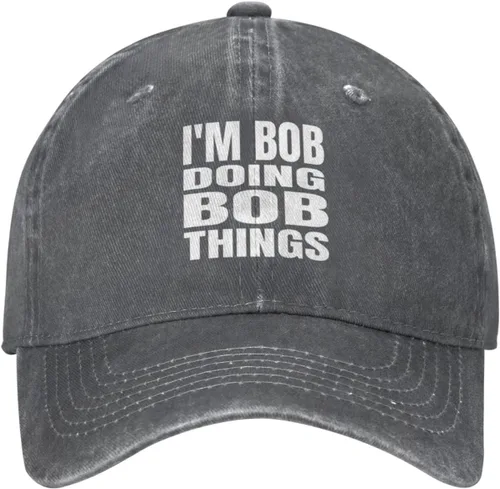 Vista 2 de Gorra de béisbol con texto en inglés "I'm Bob Doing Bob Things Distressed Dad", gorra de béisbol para hombre de los años 90, de mezclilla lavada