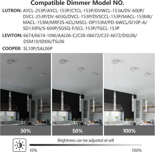 Vista 4 de Iluminación colgante moderna para isla de cocina, lámpara colgante regulable LED con acabado cromado, mini iluminación colgante de cristal
