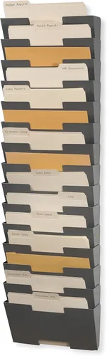 Vista 7 de Wallniture Lisbon - Soporte para archivos de pared y organizador de escritorio de 15 niveles, metal negro para organización de oficina y estante