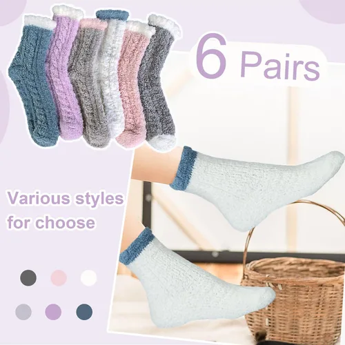Vista 6 de YSense 6 pares de calcetines para mujer, cómodos, suaves, mullidos, cálidos, de forro polar, para dormir, cómodos