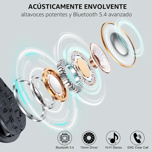 Vista 2 de Auriculares inalámbricos deportivos, Bluetooth 5.4 HiFi Stereo, IP7 impermeables, auriculares con reproducción de 50 horas, diseño de ganchos