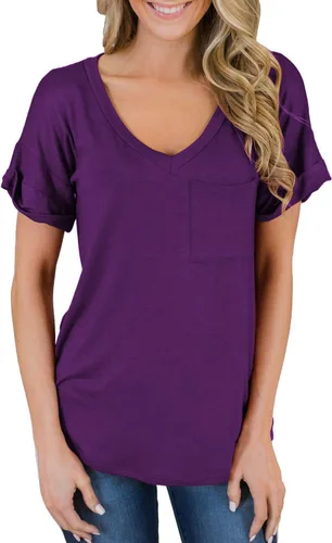Vista 3 de Miholl Camiseta holgada, informal, de manga corta, con cuello en V, para mujer