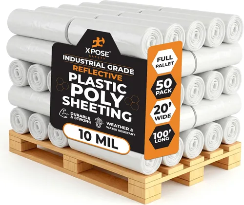 Vista 23 de Xpose Safety Láminas de plástico transparente – Rollo de 10 x 100 pies – Hoja de polietileno resistente de 3.4 mil – Impermeable, a prueba de polvo