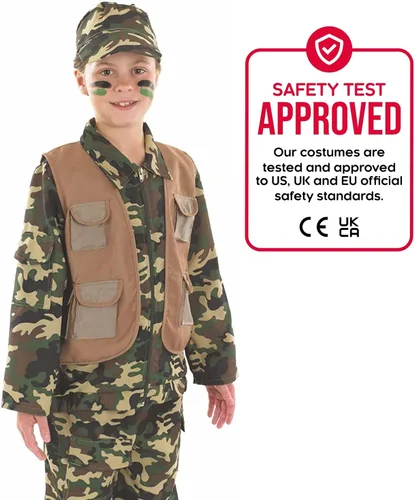 Vista 4 de Fun Shack Disfraz militar para niños y niñas soldado disfraz militar de Halloween para niños disponible en tallas S M L XL