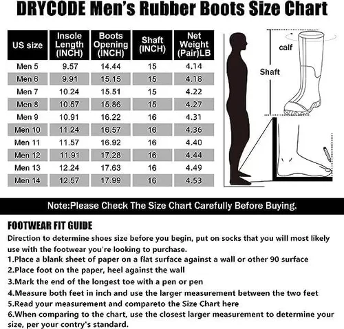 Vista 6 de DRYCODE Botas de goma para hombre para todas las estaciones, botas de lluvia impermeables con vástago de acero, de neopreno de 0.197in