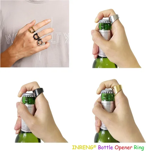 Vista 2 de INRENG - Anillo de acero inoxidable con abridor de botellas, para hombres y mujeres