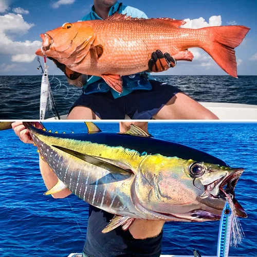 Vista 6 de Goture Fishing Jigs Saltwater 60g-200g with Assist Hook, Glow Vertical Jigs, Speed Fast Lead Jig Sea Fishing Jigging Spoon Lures for Tuna, Salmon
