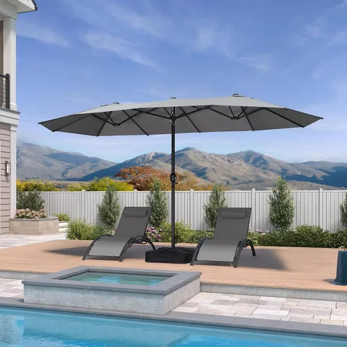 Vista 139 de PURPLE LEAF - Sombrilla de mercado de patio de 13 pies con base rectangular doble cara, sombrilla de mesa para exteriores con manivela, 12 varillas