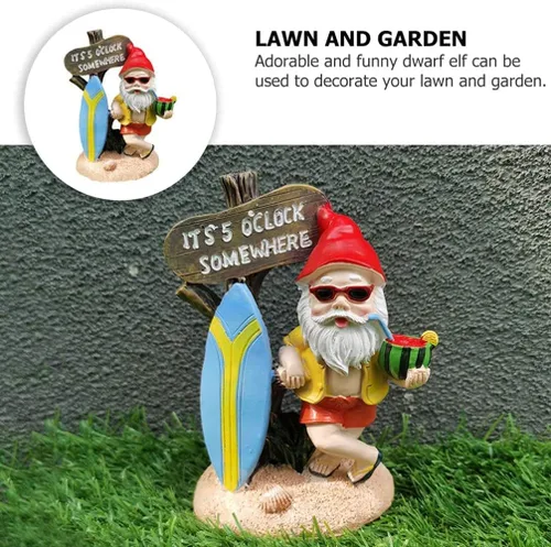 Vista 4 de Estatua divertida de gnomos de jardín para exteriores, decoración de resina de las 5 en punto, resistente a la intemperie, regalo de humor
