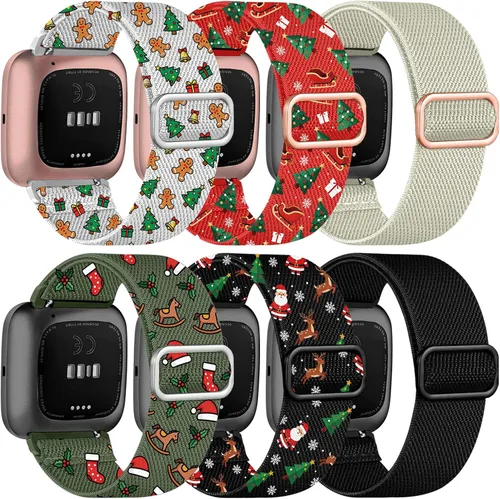 Vista 7 de Paquete de 8 bandas elásticas compatibles con Fitbit Versa 2/Lite/SE para mujeres y hombres, correa trenzada de nailon elástico ajustable Solo Loop