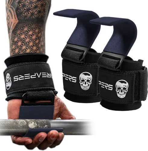 Vista 12 de Ganchos para levantamiento de pesas Gymreapers (par), correas de muñeca de potencia resistentes con soporte de agarre para la mano