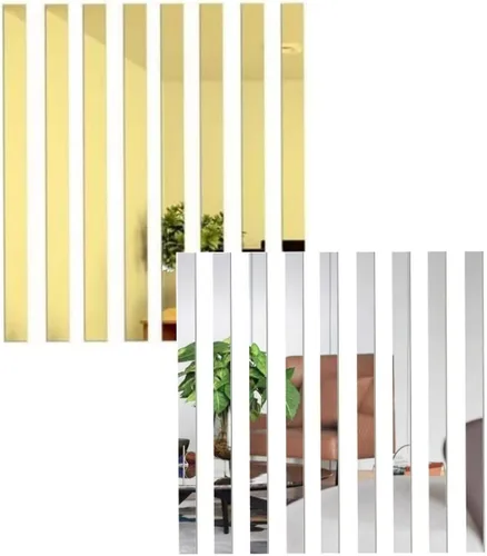 Vista 9 de 10 calcomanías de pared de espejo, diseño a rayas, espejo, azulejos, bricolaje, autoadhesivas, línea de pared, calcomanías de borde, láminas