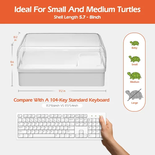 Vista 2 de AZV Kit de Hábitat para Tanque de Tortuga, Acuario Inicial de Recinto para Tortuga Acuática con Área Multifuncional y Filtro de Agua, Tina Casa