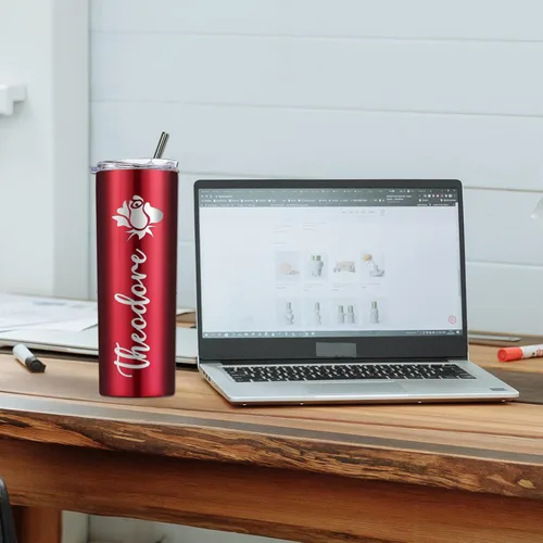 Vista 6 de Vaso personalizado personalizado con nombre grabado y logotipo, vasos delgados personalizados con tapa y pajita, vaso aislado de acero inoxidable
