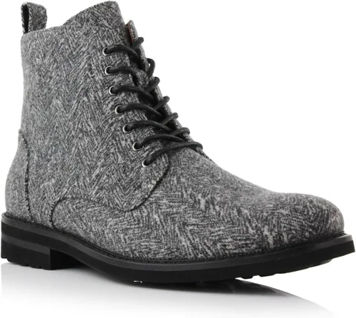 Vista 19 de Polar Fox Botas de tobillo para hombre Colección de botas casuales con cordones Estilos de punta redonda y punta lisa 1. Negro y lana