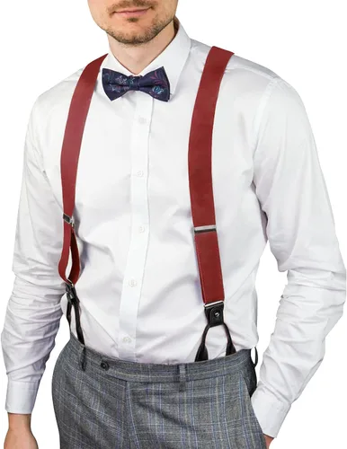 Vista 13 de AWAYTR Tirantes de botón marrón para hombre, tirantes elásticos ajustables en forma de Y