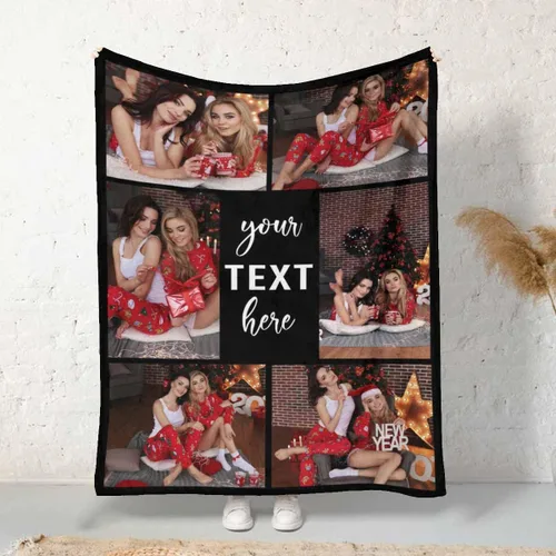 Vista 3 de InterestPrint Manta personalizada con nombre, 6 fotos, manta personalizada para aniversario, boda, para marido, esposa, amantes, 6 tamaños