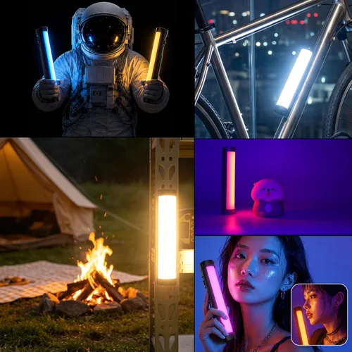 Vista 8 de LUXCEO Varita de luz LED RGB multicolor – Mini luz recargable de 2000 mAh para grabación de video, luces de tubo profesional con base magnética