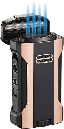 Vista 7 de Visol Rhino 2.0 - Encendedor de gas recargable con llama cuádruple, reposo integrado, dos perforadores integrados, encendedor de llama ajustable