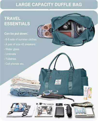 Vista 6 de Bolsa de lona de viaje, bolsas de fin de semana para mujeres y hombres, bolsa de transporte durante la noche, bolsa de hospital, bolsa de gimnasio