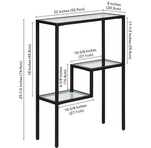 Vista 3 de Henn&Hart Mesa rectangular de vidrio estrecha de 22 pulgadas, mesa de entrada, mesa de sofá con estante de vidrio de dos niveles para entrada, sala