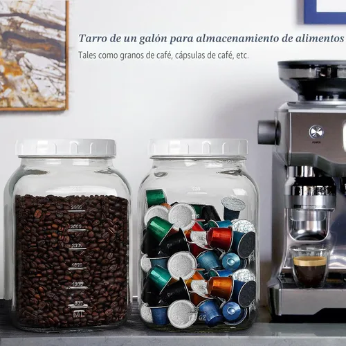 Vista 4 de Paquete de 2 tarros de vidrio transparente de boca ancha de 1 galón con tapa, tapa de rosca hermética resistente con junta de silicona - tarro Mason