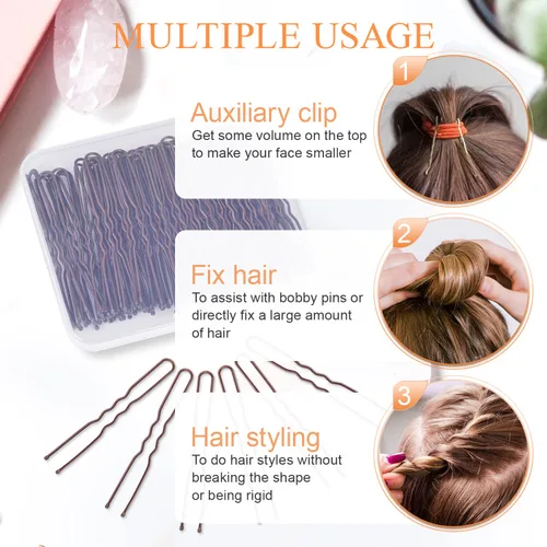 Vista 4 de IKOCO - 80 horquillas para el cabello en forma de U de 2.75 pulgadas con caja de almacenamiento, color marrón