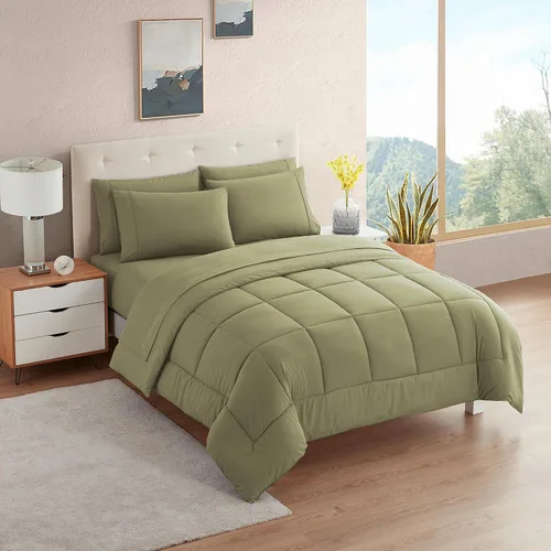 Vista 32 de Sweet Home Collection Juego de edredón de 7 piezas de color sólido para todas las estaciones, manta alternativa de plumón suave y lujosas sábanas