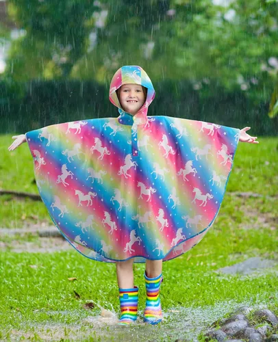 Vista 3 de Poncho de lluvia ligero para niños reutilizable impermeable chaqueta de lluvia para niños