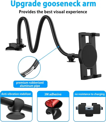 Vista 5 de Soporte de tablet para parabrisas de automóvil [brazo flexible de cuello de cisne de 13 pulgadas] Soporte de tableta de súper succión para automóvil