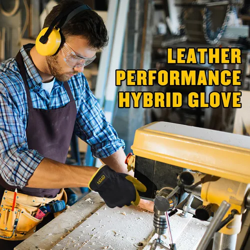 Vista 3 de AIGEVTURE Mens Leather Gardening Gloves Cowhide Leather Work Gloves Mechanics Construction