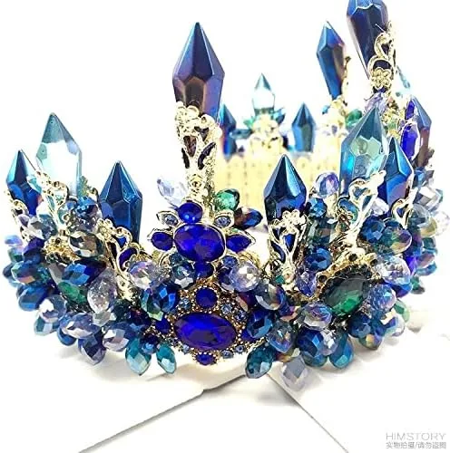 Vista 4 de hair jewelry crown tiaras for women Brides Oversize Blue Baroque Royal Tiaras Crown Headpiece Retro Green Rhinestone Tiara Hairbands Wedding Hair