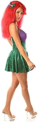 Vista 4 de Conjunto de disfraz de sirena para Halloween, Navidad, cosplay, juego de rol, verde y morado, Verde, púrpura