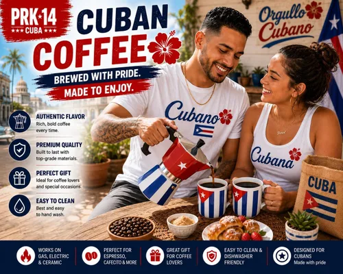 Vista 4 de PRK 14 Cafetera cubana Greca Pot de aluminio con diseño de bandera de Cuba Cafetera de café tradicional para café cubano auténtico, 6 tazas