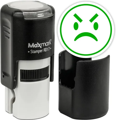 Vista 104 de MaxMark Sello de Emoji Autoentintado Redondo - Enojada - Tinta Negra