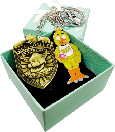 Vista 2 de FNAF - Pin de metal con insignia de seguridad, collar con colgante Freddy Fazbear, Chika, Bonnie, Five Nights at Freddy Cosplay, pines de seguridad