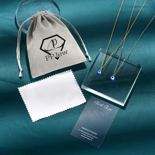 Vista 5 de PPJew Collar con dije de amuleto de ojos azules, collar con dije de amuleto de ojo turco con protección de cábala, ajustable, delicada, joyería