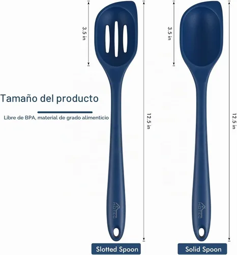 Vista 2 de HOTEC - Espátula de cocina de silicona resistente al calor de 446°F, libre de BPA, cucharas grandes y sólidas con ranuras para la cocina