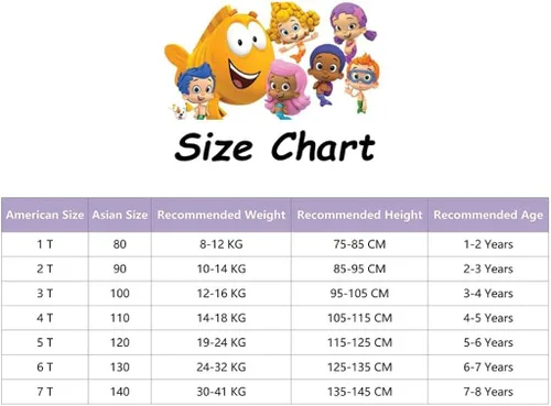 Vista 4 de Vestido de dibujos animados de burbujas para niñas pequeñas vestidos con estampado Guppy para niños vestido camisero de 3 a 6 años