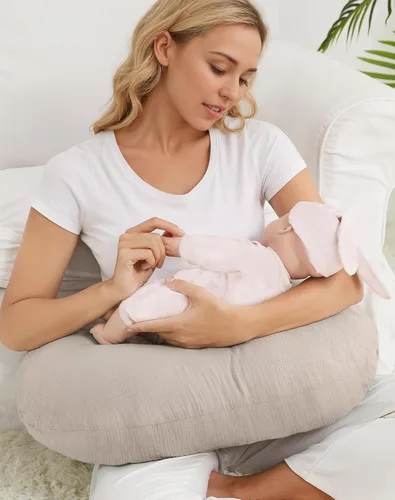 Vista 7 de Fundas de almohada de lactancia, funda de muselina para almohadas de lactancia, cómodas para bebés niñas y niños (beige)