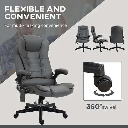 Vista 8 de HOMCOM Silla de oficina de masaje vibratorio de 6 puntos con calor, silla de oficina ejecutiva de microfibra con respaldo alto, respaldo reclinable