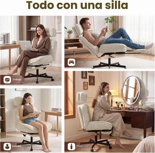 Vista 7 de FiveWillowise Silla de oficina con respaldo alto Criss Cross con reposapiés Blanco