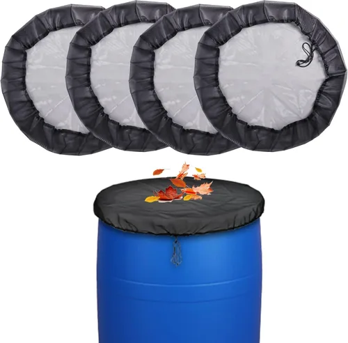 Vista 9 de Paquete de 2 cubiertas de malla de 39 pulgadas para barril de lluvia con cordón de recogida de agua, cubetas de recolección de lluvia, pantalla