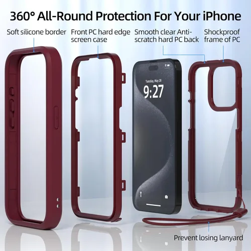 Vista 3 de WXR Compatible con iPhone 15 Pro Max, parachoques de silicona suave y parte trasera de policarbonato duro transparente e interior de policarbonato