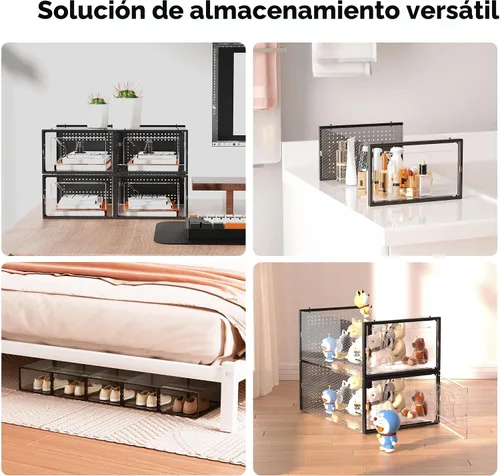 Vista 6 de Foluck Caja de almacenamiento de zapatos, paquete de 15 organizadores de zapatos apilables de plástico transparente para armario, diseño entrelazado