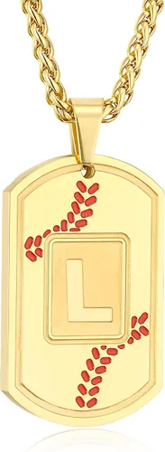 Vista 11 de Fervia Graduation Gifts - Baseball Initial Necklace for Men Dog Tag Stainless Steel Letter Pendant Sport Baseball Athletes Jewelry Christmas