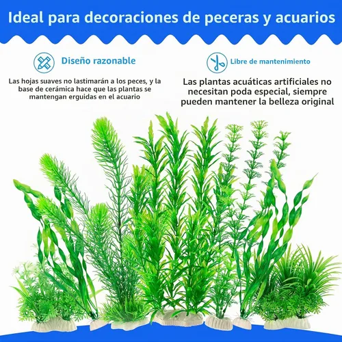 Vista 2 de MyLifeUNIT Plantas de acuario, paquete de 20 plantas artificiales para pecera para decoración de acuarios (verde)